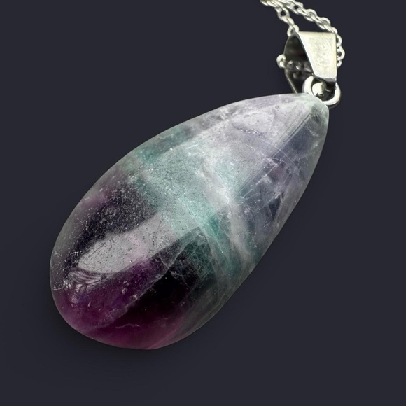 Fluorite Stone Pendant Sterling Silver Necklace - Picture 6 of 6